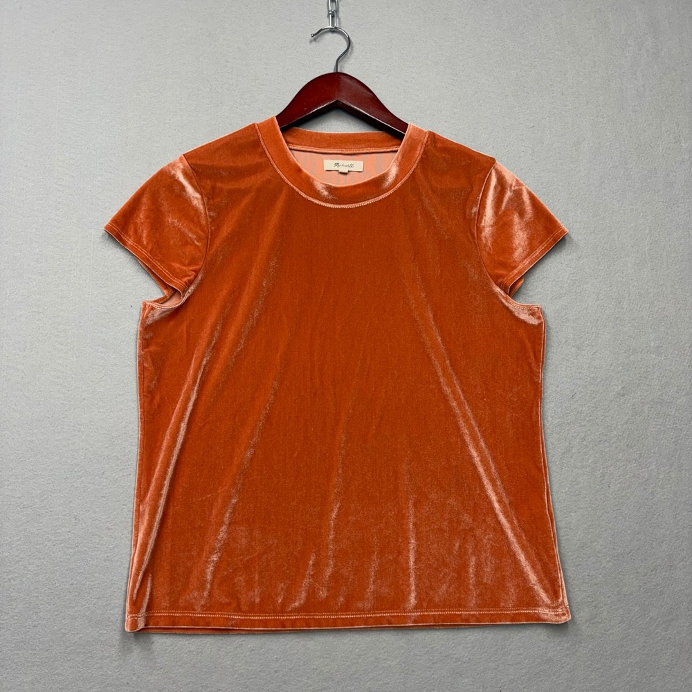 Madewell Velvet T-Shirt Womens Medium Orange Short Sleeve Crew Neck Top
